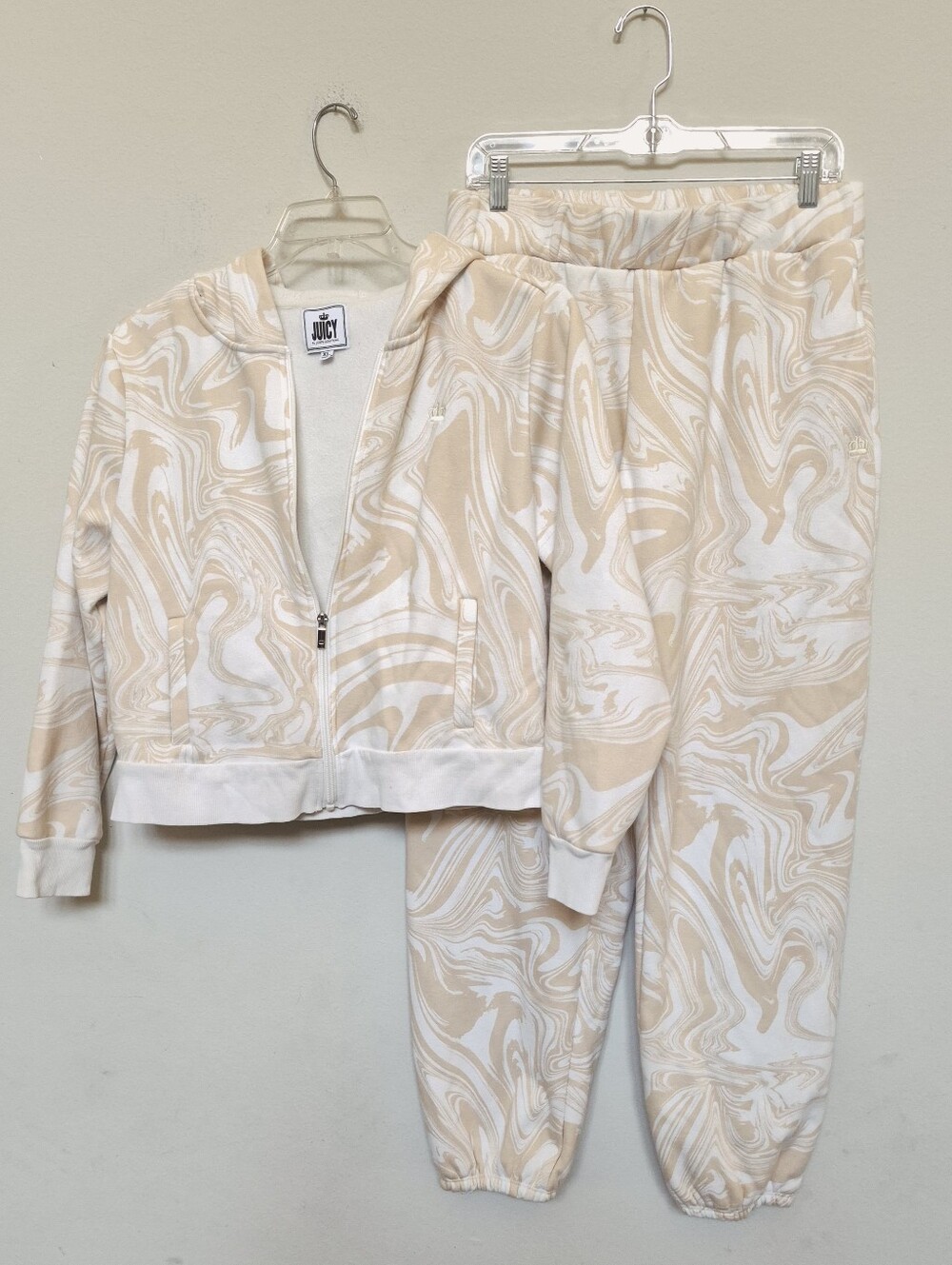 Juicy Couture Beige Marble Zip Hoodie & Jogger Set Size XL